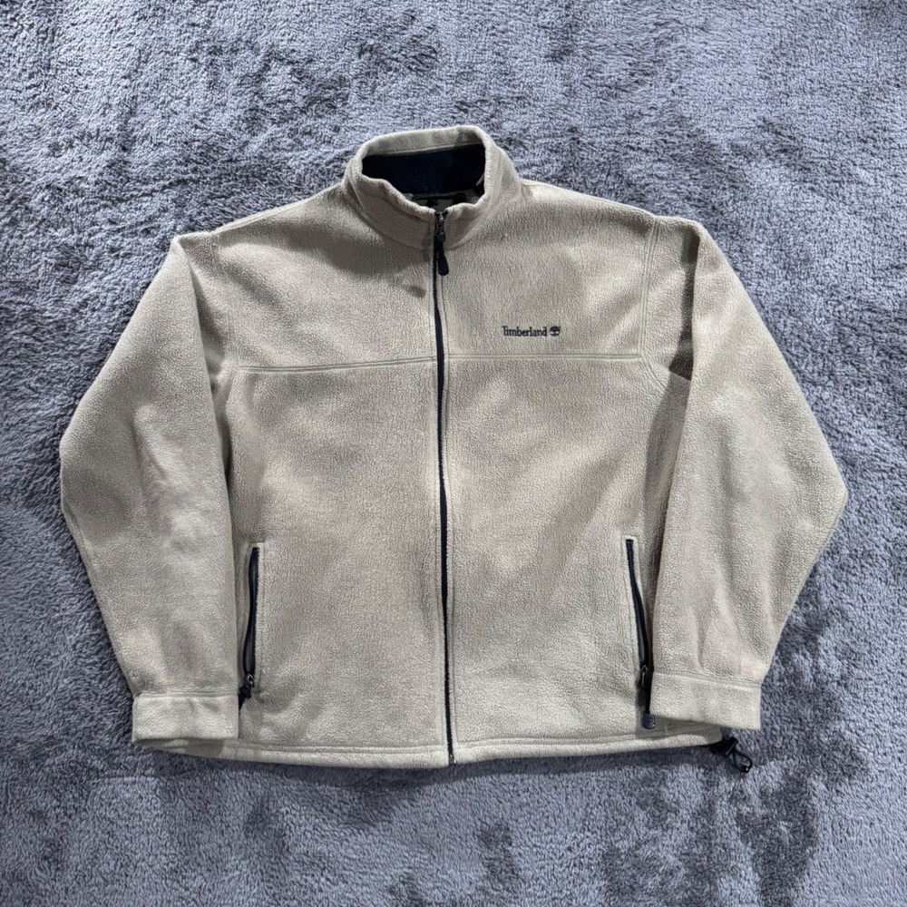 Timberland Polartec Fleece Jacket Mens Large Tan Full Zip Outdoor Mock Neck L